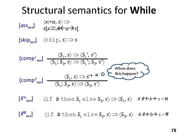 Structural semantics for While [asssos] x: =a, s s[x A a s] [skipsos] skip,