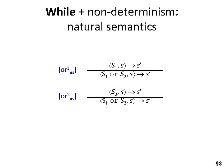 While + non-determinism: natural semantics [or 1 ns] S 1, s s’ S 1