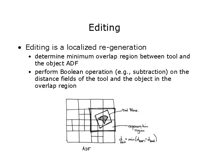 Editing • Editing is a localized re-generation • determine minimum overlap region between tool