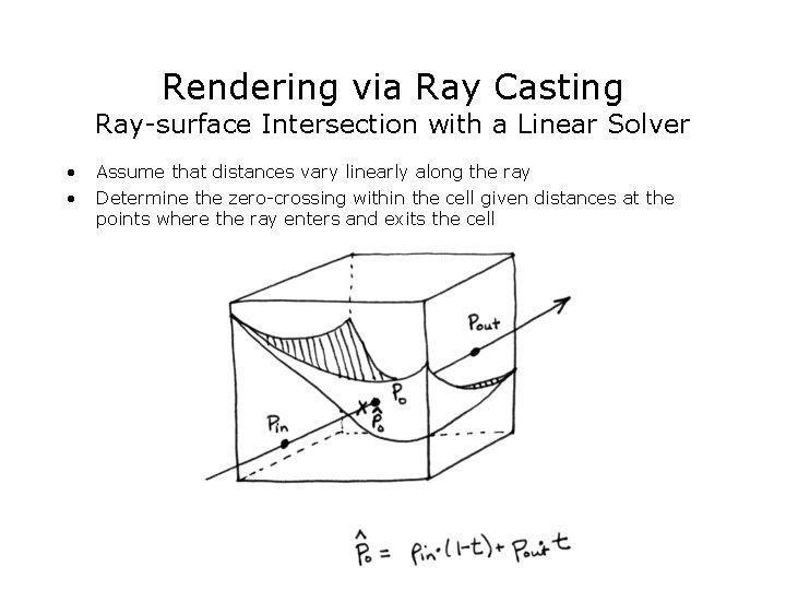 Rendering via Ray Casting Ray-surface Intersection with a Linear Solver • • Assume that