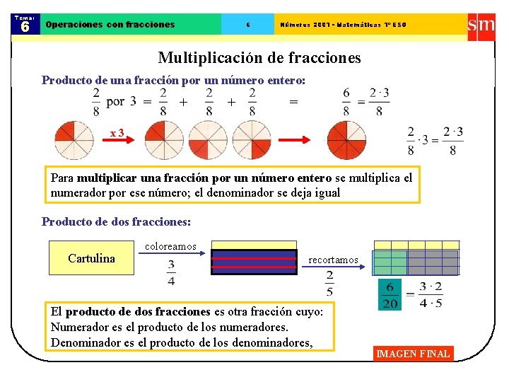 Tema: 6 Operaciones con fracciones 6 Números 2001 - Matemáticas 1º ESO Multiplicación de