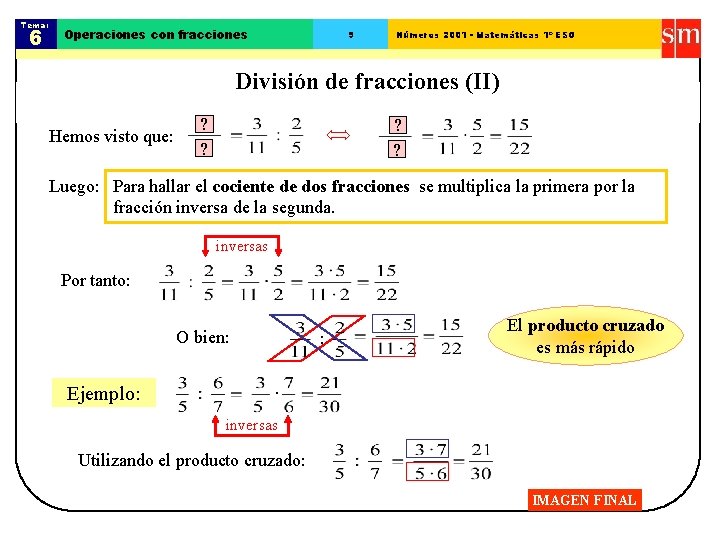 Tema: 6 Operaciones con fracciones 9 Números 2001 - Matemáticas 1º ESO División de