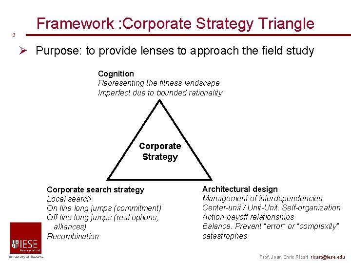 13 Framework : Corporate Strategy Triangle Ø Purpose: to provide lenses to approach the 13 Framework : Corporate Strategy Triangle Ø Purpose: to provide lenses to approach the