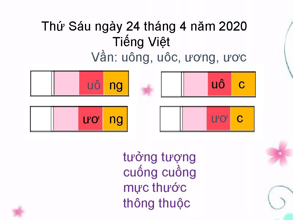 Thứ Sáu ngày 24 tháng 4 năm 2020 Tiếng Việt Vần: uông, uôc, ương,