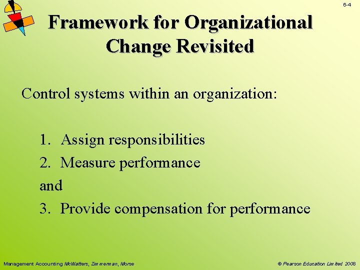 6 -4 Framework for Organizational Change Revisited Control systems within an organization: 1. Assign