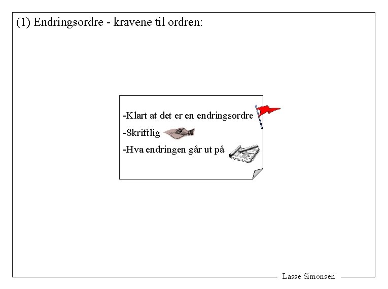 (1) Endringsordre - kravene til ordren: -Klart at det er en endringsordre -Skriftlig -Hva