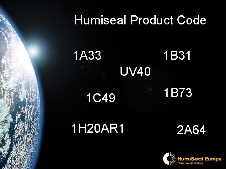 Humiseal Product Code 1 A 33 1 B 31 UV 40 1 C 49