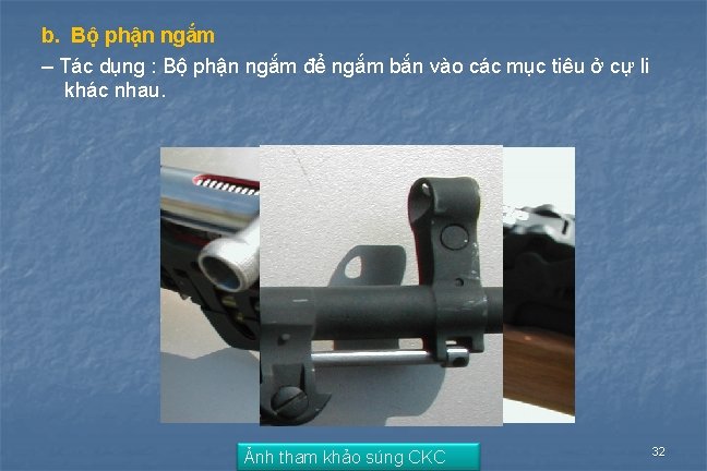 b. Bộ phận ngắm – Tác dụng : Bộ phận ngắm để ngắm bắn