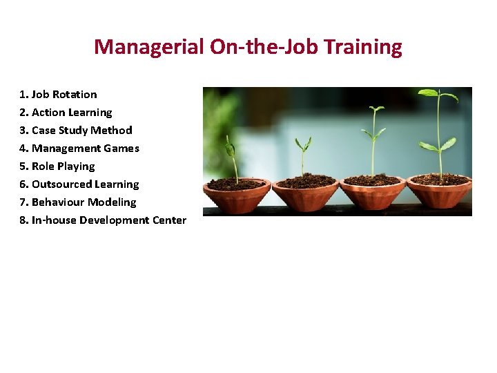 Managerial On-the-Job Training 1. Job Rotation 2. Action Learning 3. Case Study Method 4.