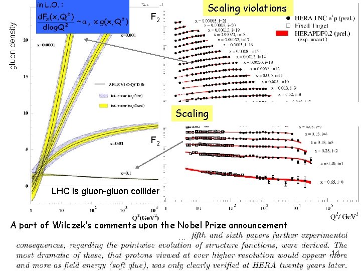 gluon density Scaling violations F 2 Scaling F 2 LHC is gluon-gluon collider A gluon density Scaling violations F 2 Scaling F 2 LHC is gluon-gluon collider A