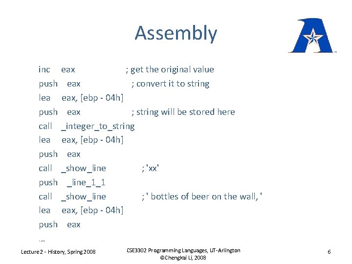 Assembly inc eax ; get the original value push eax ; convert it to