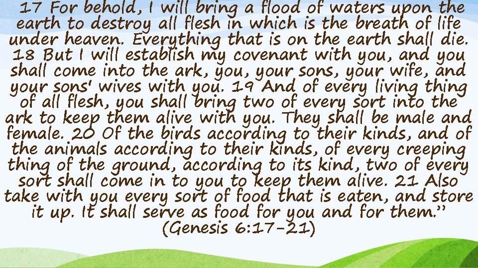 17 For behold, I will bring a flood of waters upon the earth to