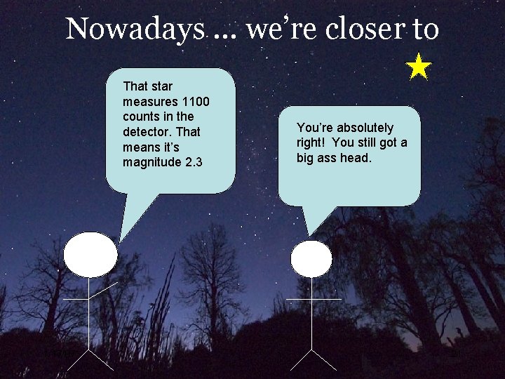 Nowadays … we’re closer to That star measures 1100 counts in the detector. That