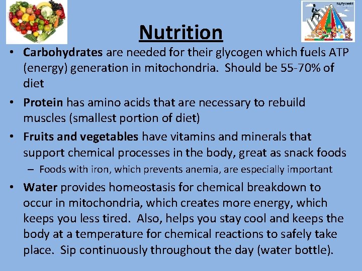 Nutrition • Carbohydrates are needed for their glycogen which fuels ATP (energy) generation in Nutrition • Carbohydrates are needed for their glycogen which fuels ATP (energy) generation in