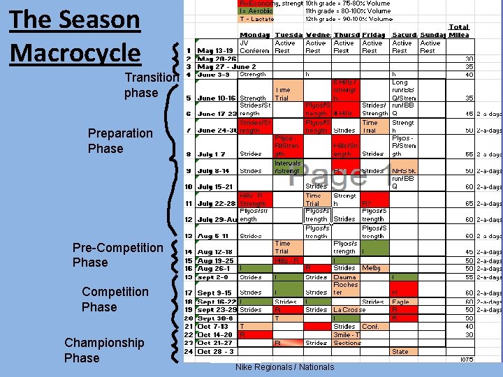 The Season Macrocycle Transition phase Preparation Phase Pre-Competition Phase Championship Phase Nike Regionals / The Season Macrocycle Transition phase Preparation Phase Pre-Competition Phase Championship Phase Nike Regionals /