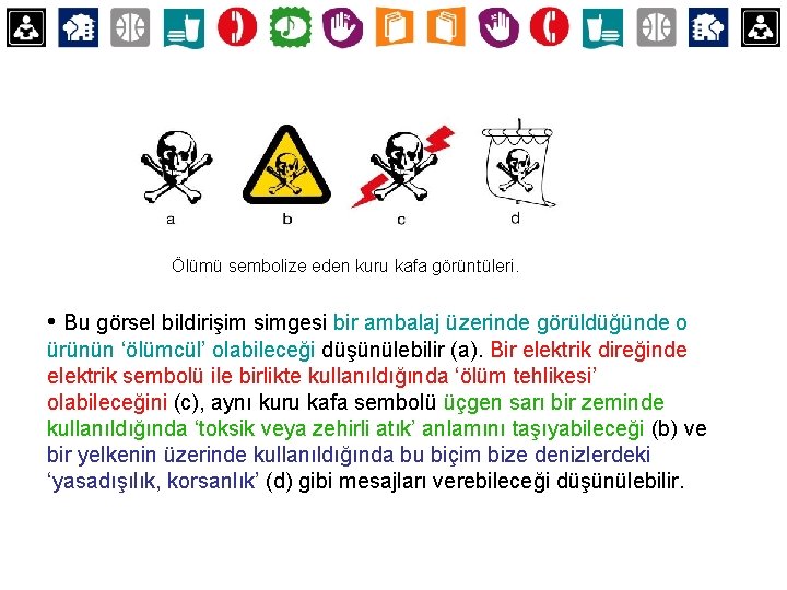 Ölümü sembolize eden kuru kafa görüntüleri. • Bu görsel bildirişim simgesi bir ambalaj üzerinde