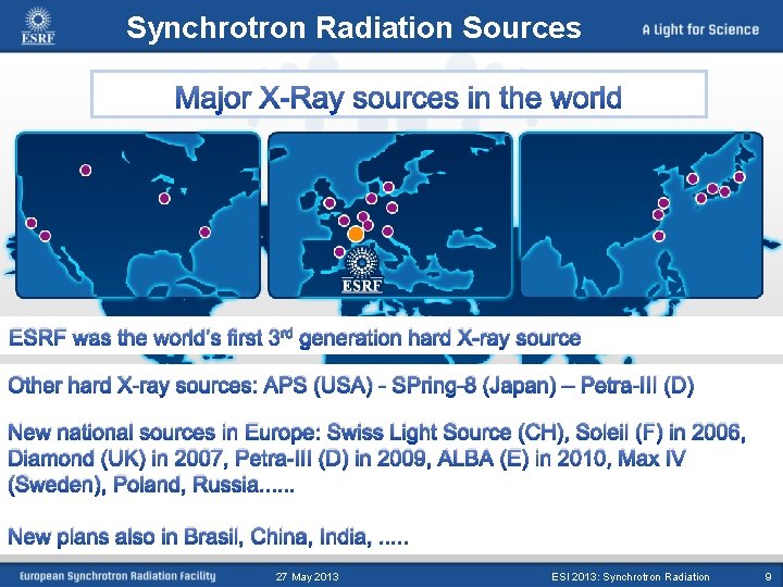 Synchrotron Radiation Sources ESRF was the world’s first 3 rd generation hard X-ray source