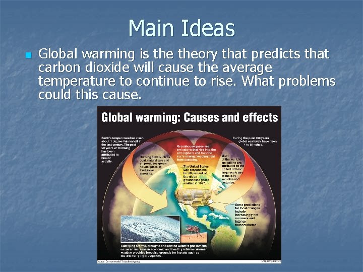Main Ideas n Global warming is theory that predicts that carbon dioxide will cause