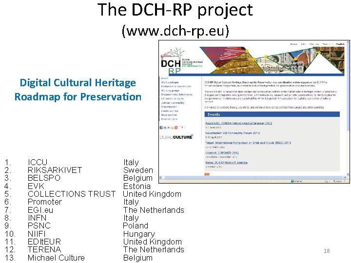 The DCH-RP project (www. dch-rp. eu) Digital Cultural Heritage Roadmap for Preservation 1. 2.