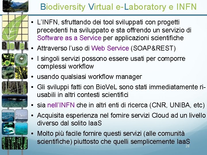 Biodiversity Virtual e-Laboratory e INFN • L’INFN, sfruttando dei tool sviluppati con progetti precedenti