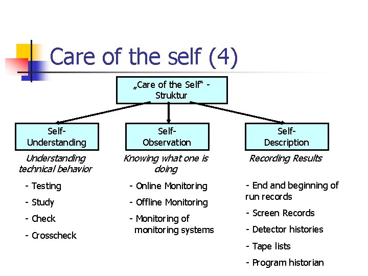 Care of the self (4) „Care of the Self“ Struktur Self. Understanding Self. Observation