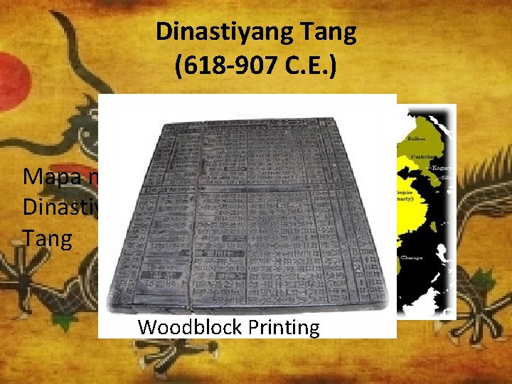 Dinastiyang Tang (618 -907 C. E. ) Mapa ng Dinastiyang Tang Li Yuan Woodblock