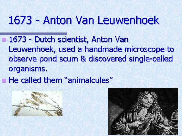 1673 - Anton Van Leuwenhoek n 1673 - Dutch scientist, Anton Van Leuwenhoek, used