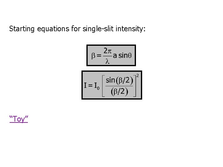 Starting equations for single-slit intensity: “Toy” 