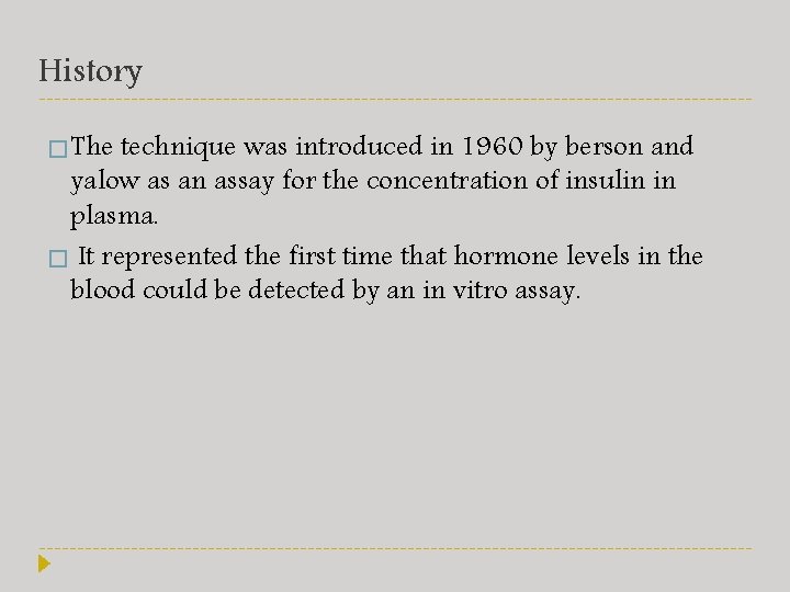 History � The technique was introduced in 1960 by berson and yalow as an