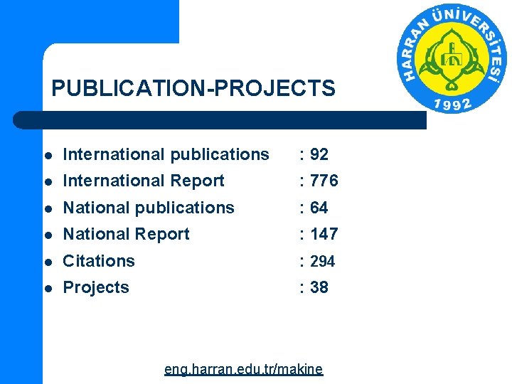 PUBLICATION-PROJECTS l International publications : 92 l International Report : 776 l National publications