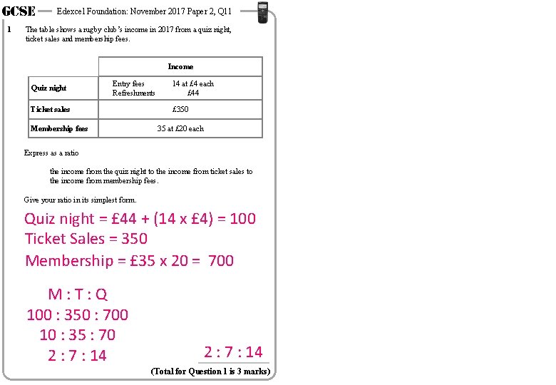 GCSE 1 Edexcel Foundation: November 2017 Paper 2, Q 11 The table shows a GCSE 1 Edexcel Foundation: November 2017 Paper 2, Q 11 The table shows a