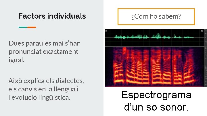 Factors individuals ¿Com ho sabem? Dues paraules mai s’han pronunciat exactament igual. Això explica