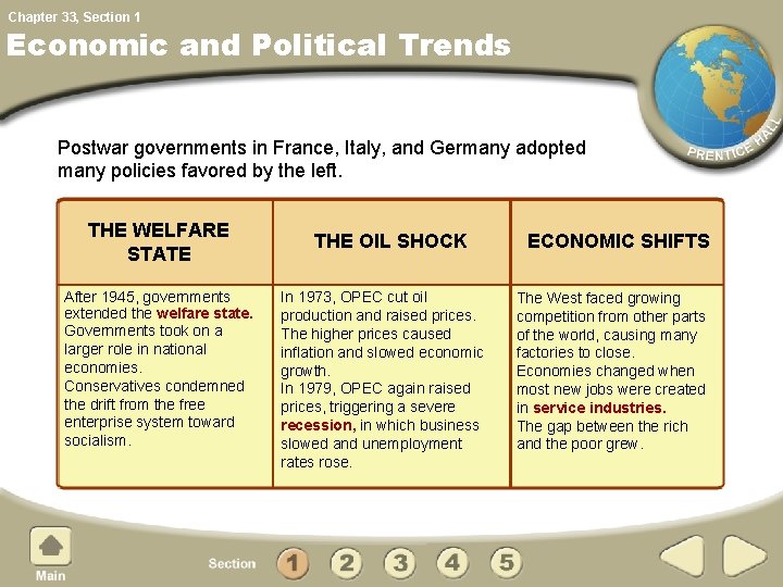 Chapter 33, Section 1 Economic and Political Trends Postwar governments in France, Italy, and