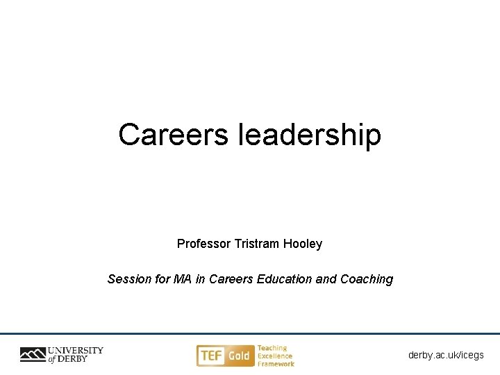 Careers leadership Professor Tristram Hooley Session for MA in Careers Education and Coaching derby.