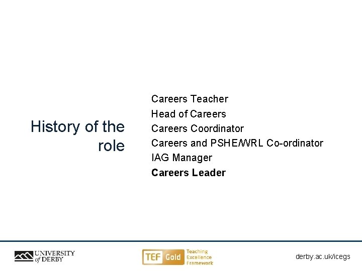 History of the role Careers Teacher Head of Careers Coordinator Careers and PSHE/WRL Co-ordinator