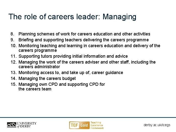 The role of careers leader: Managing 8. Planning schemes of work for careers education