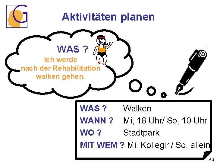 Aktivitäten planen WAS ? Ich werde nach der Rehabilitation walken gehen. WAS ? Walken