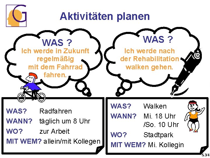Aktivitäten planen WAS ? Ich werde in Zukunft regelmäßig mit dem Fahrrad fahren. WAS? Aktivitäten planen WAS ? Ich werde in Zukunft regelmäßig mit dem Fahrrad fahren. WAS?