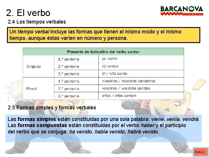 2. El verbo 2. 4 Los tiempos verbales Un tiempo verbal incluye las formas