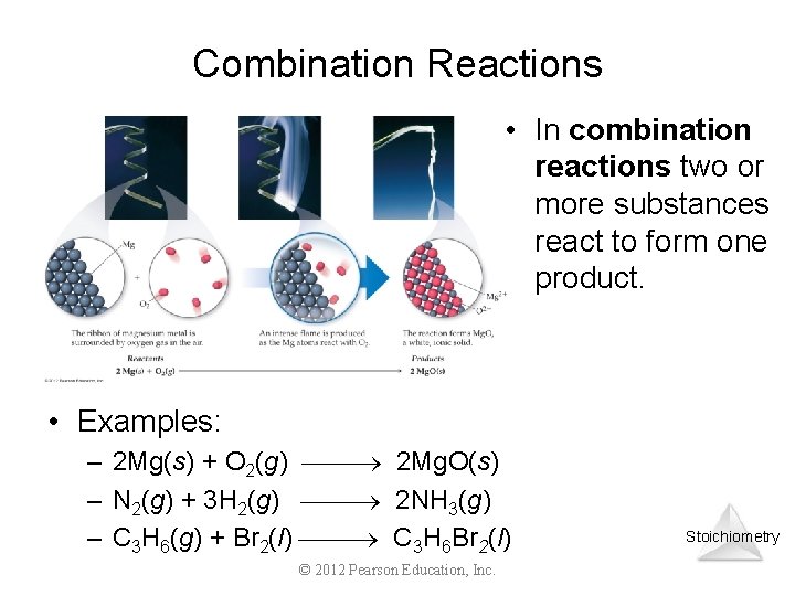 Combination Reactions • In combination reactions two or more substances react to form one