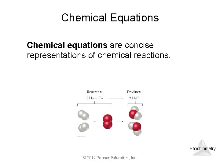 Chemical Equations Chemical equations are concise representations of chemical reactions. Stoichiometry © 2012 Pearson