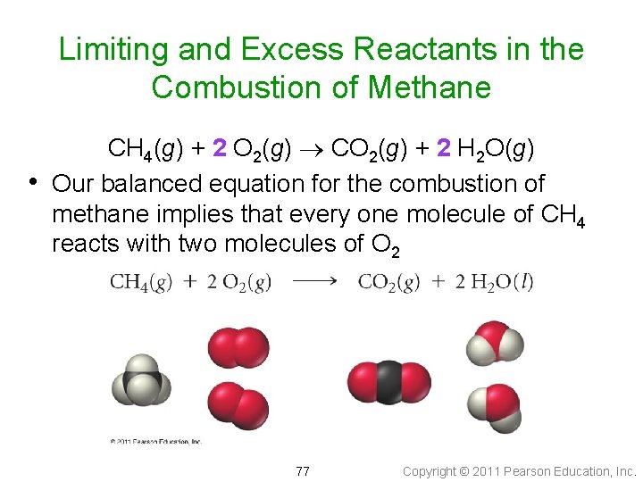 Limiting and Excess Reactants in the Combustion of Methane • CH 4(g) + 2