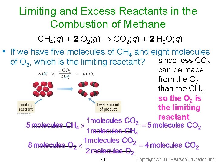 Limiting and Excess Reactants in the Combustion of Methane CH 4(g) + 2 O