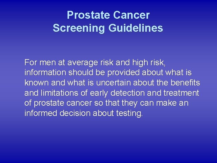 prostate cancer screening guidelines acs)