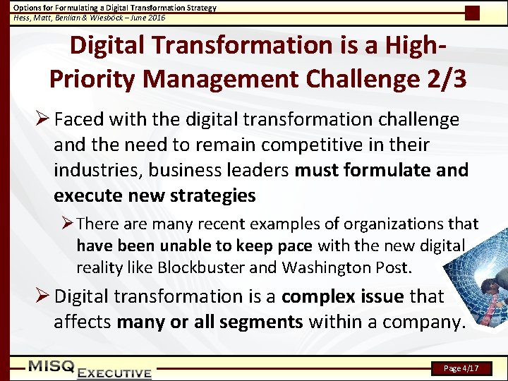 Options for Formulating a Digital Transformation Strategy Hess, Matt, Benlian & Wiesböck – June