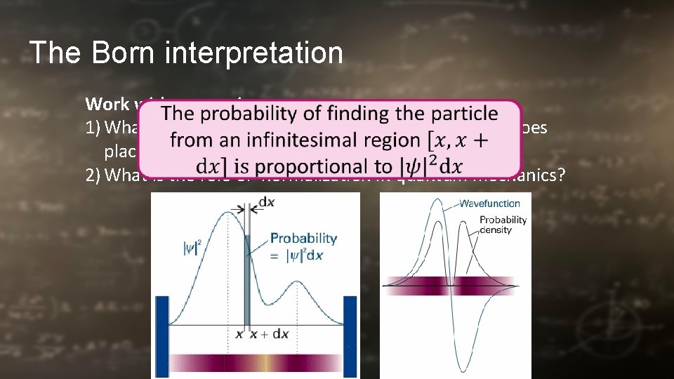 The Born interpretation Work with your pair: 1) What is the Born interpretation? What The Born interpretation Work with your pair: 1) What is the Born interpretation? What