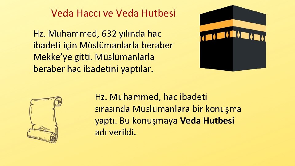 Veda Haccı ve Veda Hutbesi Hz. Muhammed, 632 yılında hac ibadeti için Müslümanlarla beraber