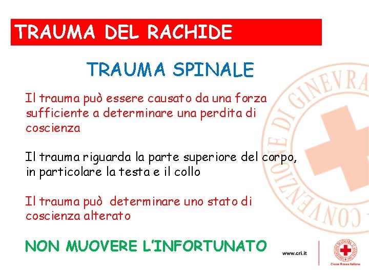 TRAUMA DEL RACHIDE TRAUMA SPINALE Il trauma può essere causato da una forza sufficiente