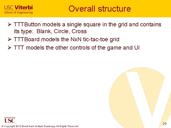 Overall structure Ø TTTButton models a single square in the grid and contains its