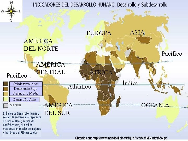 EUROPA ASIA AMÉRICA DEL NORTE Pacífico AMÉRICA CENTRAL Subdesarrollados Desarrollo Bajo Desarrollo Medio ÁFRICA